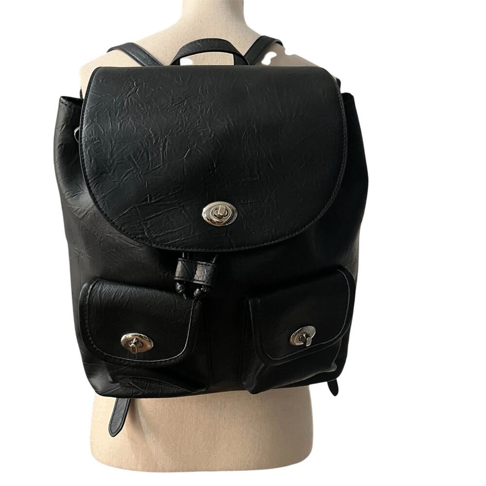 Vism Women's Black Faux Leather Concealed Carry Self Defense Backpack Safety